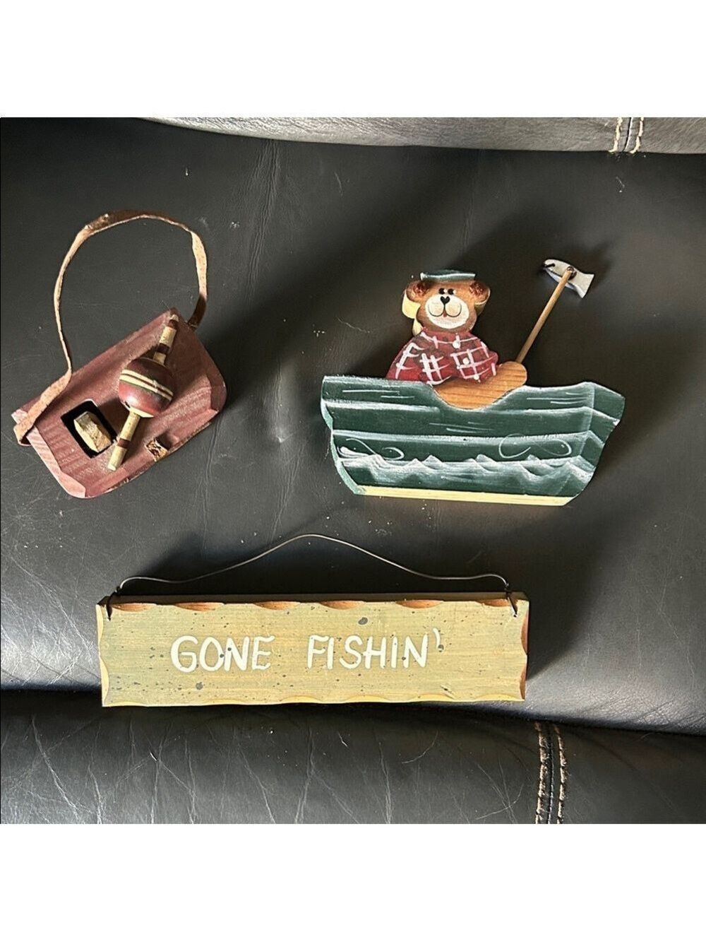 Charming Bear Fishing Wall Art Set - Green and Brown
